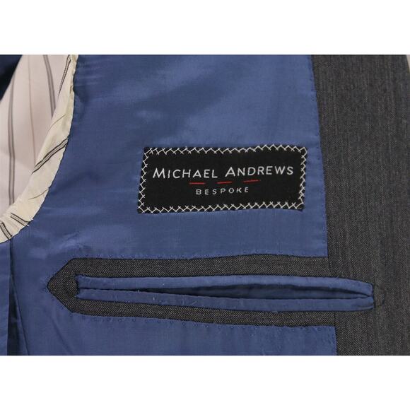 Michael Andrews Bespoke Gray Herringbone Wool 2-Btn Slim Fit Suit 36S - Picture 9 of 14